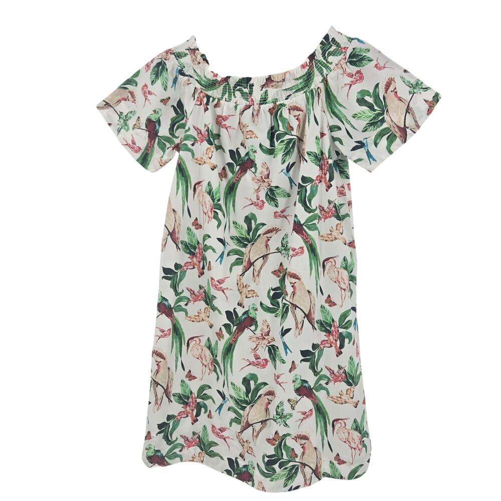 White dress with parrots size small Ann Taylor NEW 100% cotton